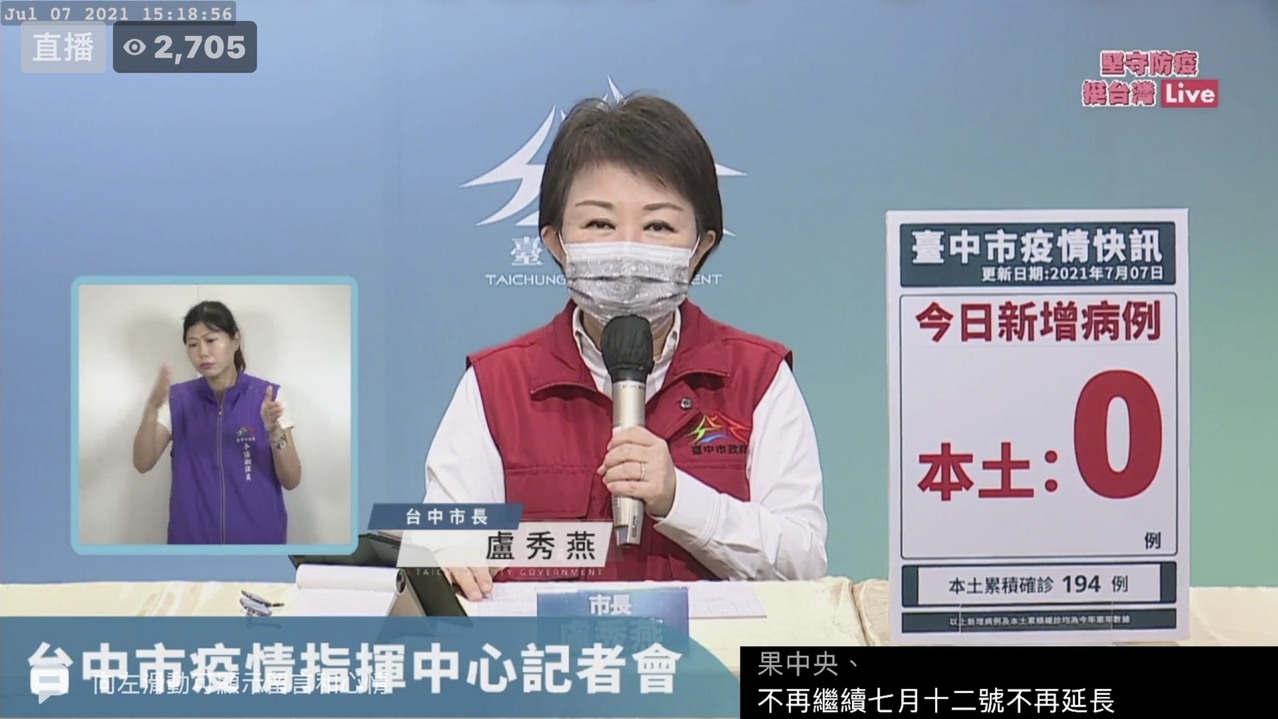 台灣新聞通訊社 7月12日如解封盧秀燕 中市會順時中 微微解 Taiwan News Agency