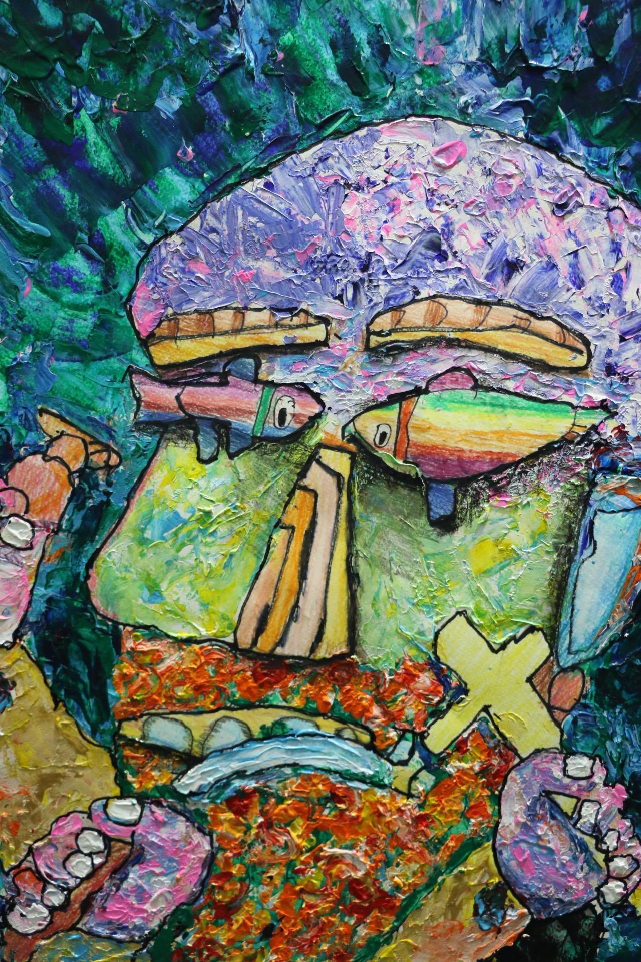 星儿将基督教五饼二鱼的故事融入马偕的脸谱，受到美国艺术界和侨界的青睐，受邀将到美国举办双洲巡回展。图／新北市社会局提供