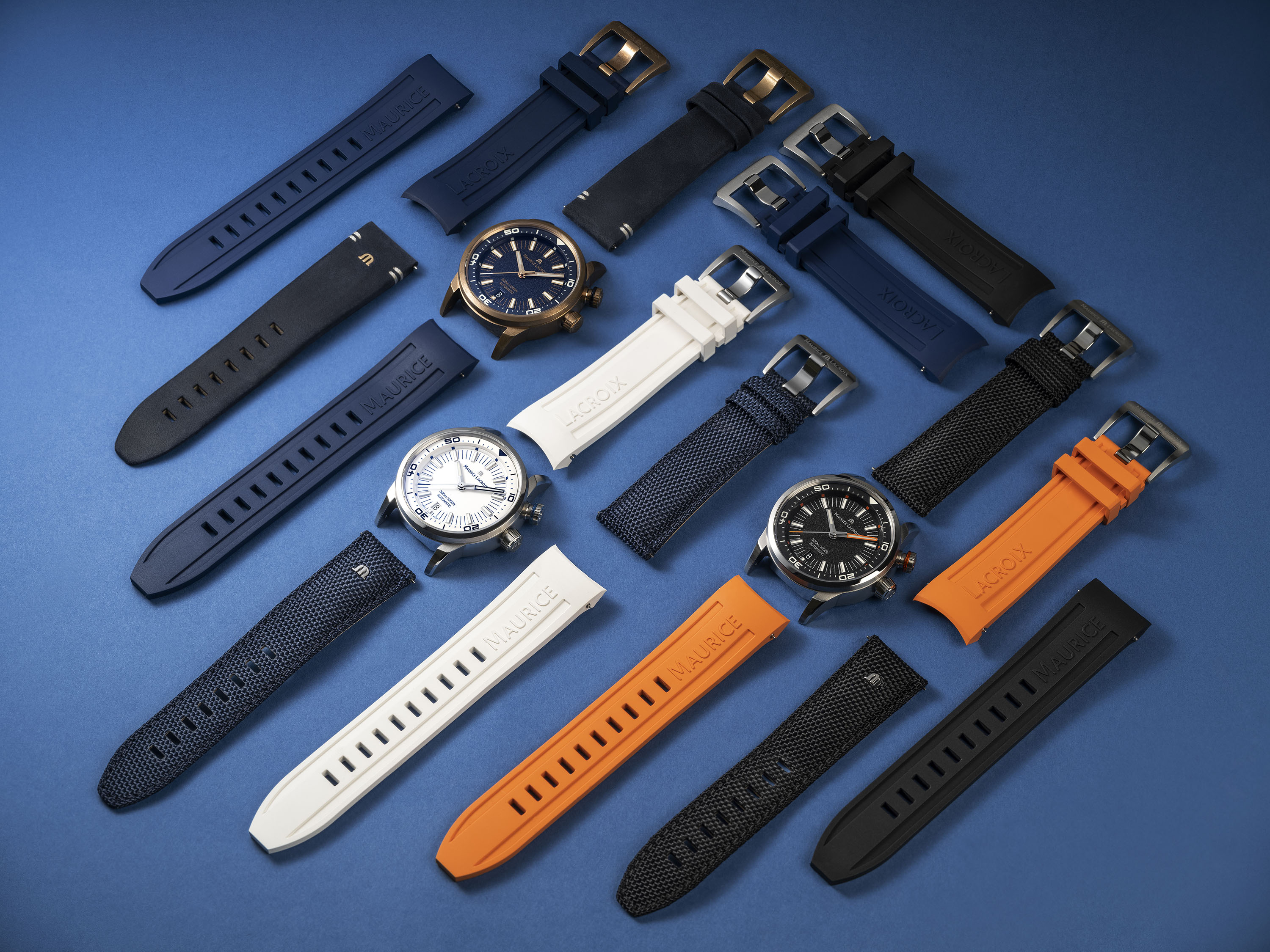 Maurice Lacroix 奔濤系列S潛水錶配置錶帶快拆系統，讓消費者可輕鬆更換皮革或是橡膠錶帶