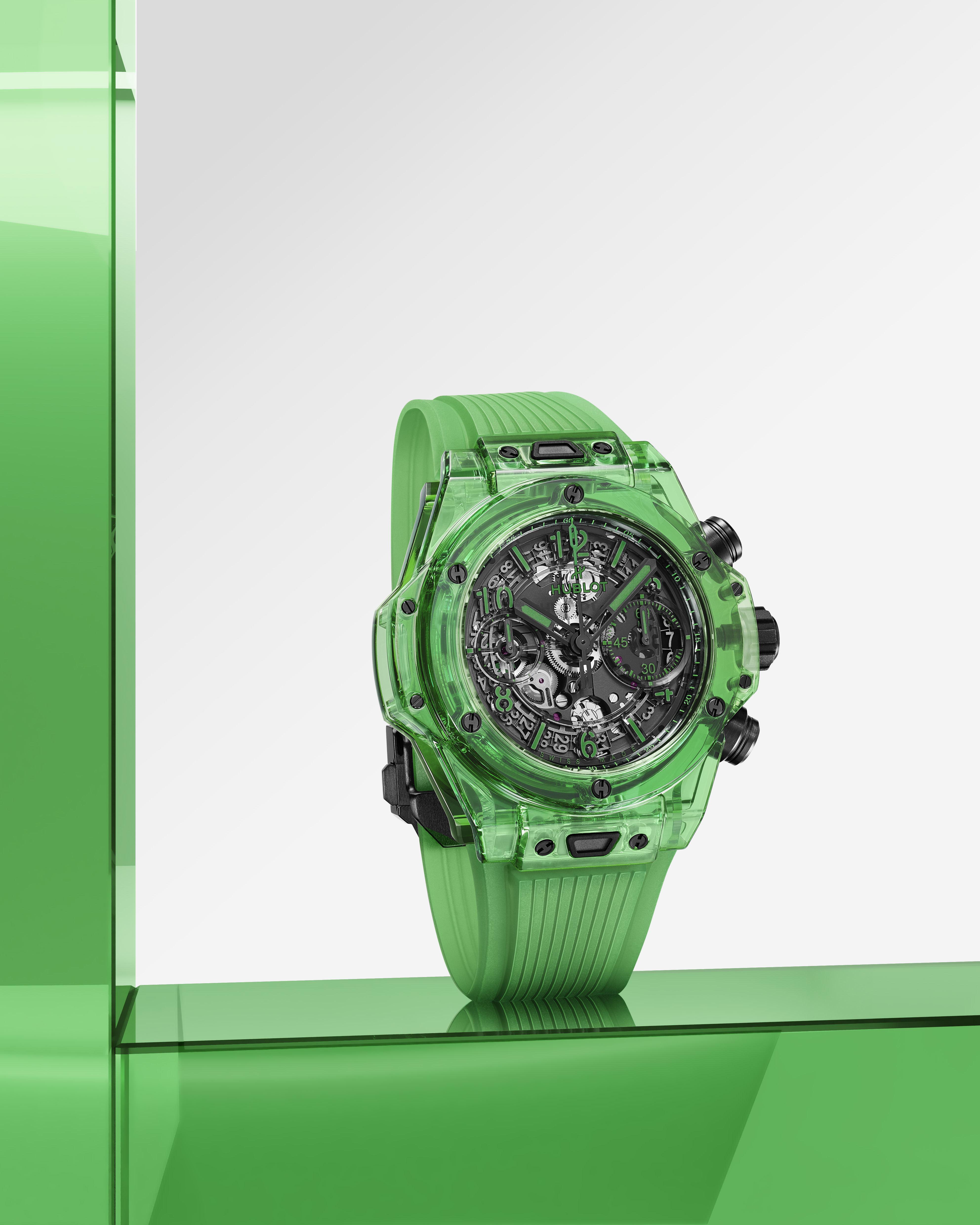 Big Bang Unico極光綠SAXEM計時碼錶。圖／宇舶錶提供