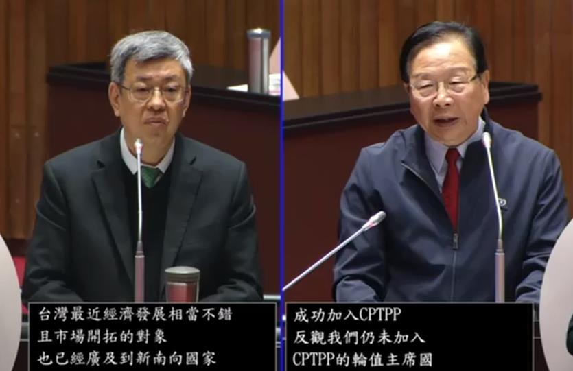 行政院长陈建仁（左）表示，台湾一直释出善意，愿对等进行两岸经济会谈。图／取自国会频道