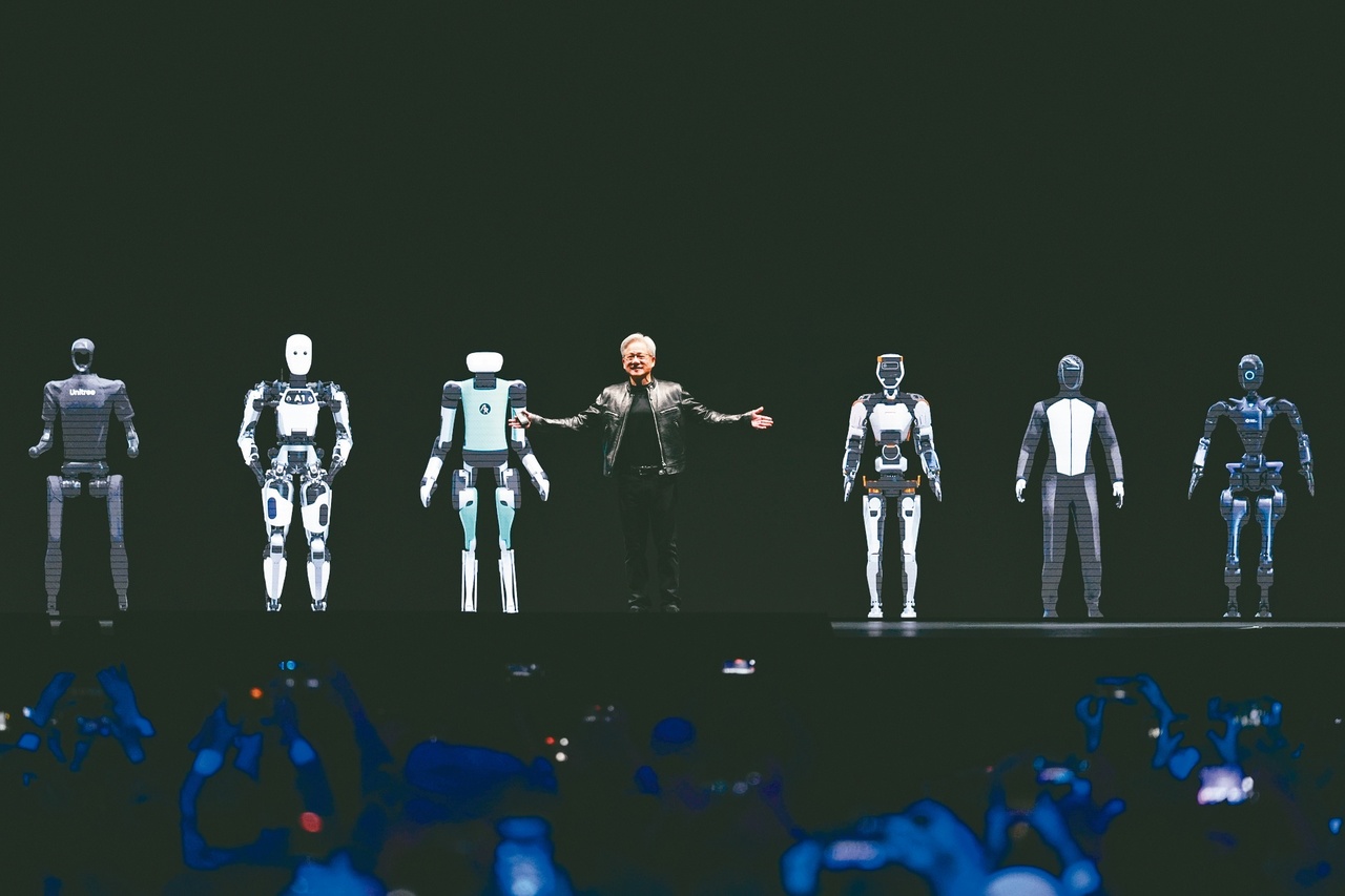 (示意图)辉达执行长黄仁勋在GTC大会中无预警宣布推出人形机器人计划。 美联社