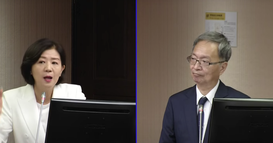 国民党立委王育敏（左）28日质询时指出，中国早就发生过类似的中毒案例，台湾却没有标准品可以检验，呼吁中央成立专案小组。（直播截图）