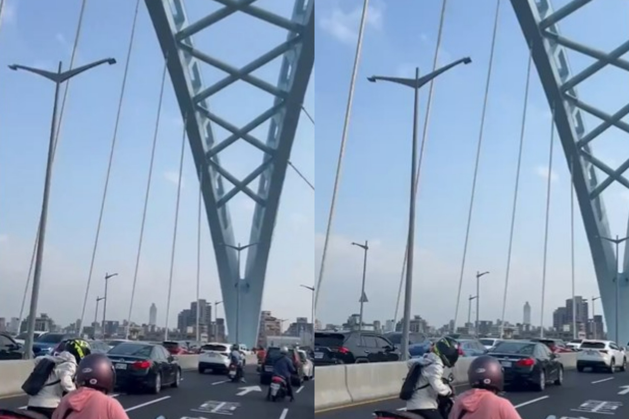 一位外国网友在X平台转载台湾发生地震的消息，并附上一则「中正桥」剧烈晃动的影片，吓喊「震动非常严重」。图／截自X帐号@Huberton