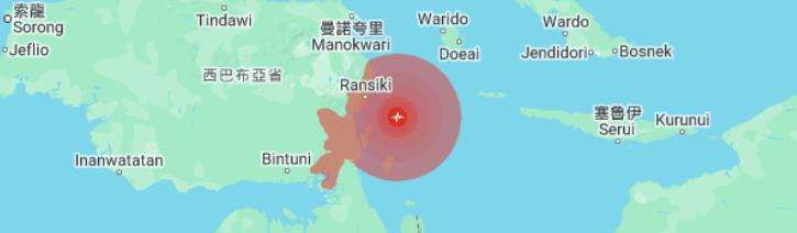印尼中部兰西基区附近当地9日上午7点2分发生规模6地震。取自google搜寻画面