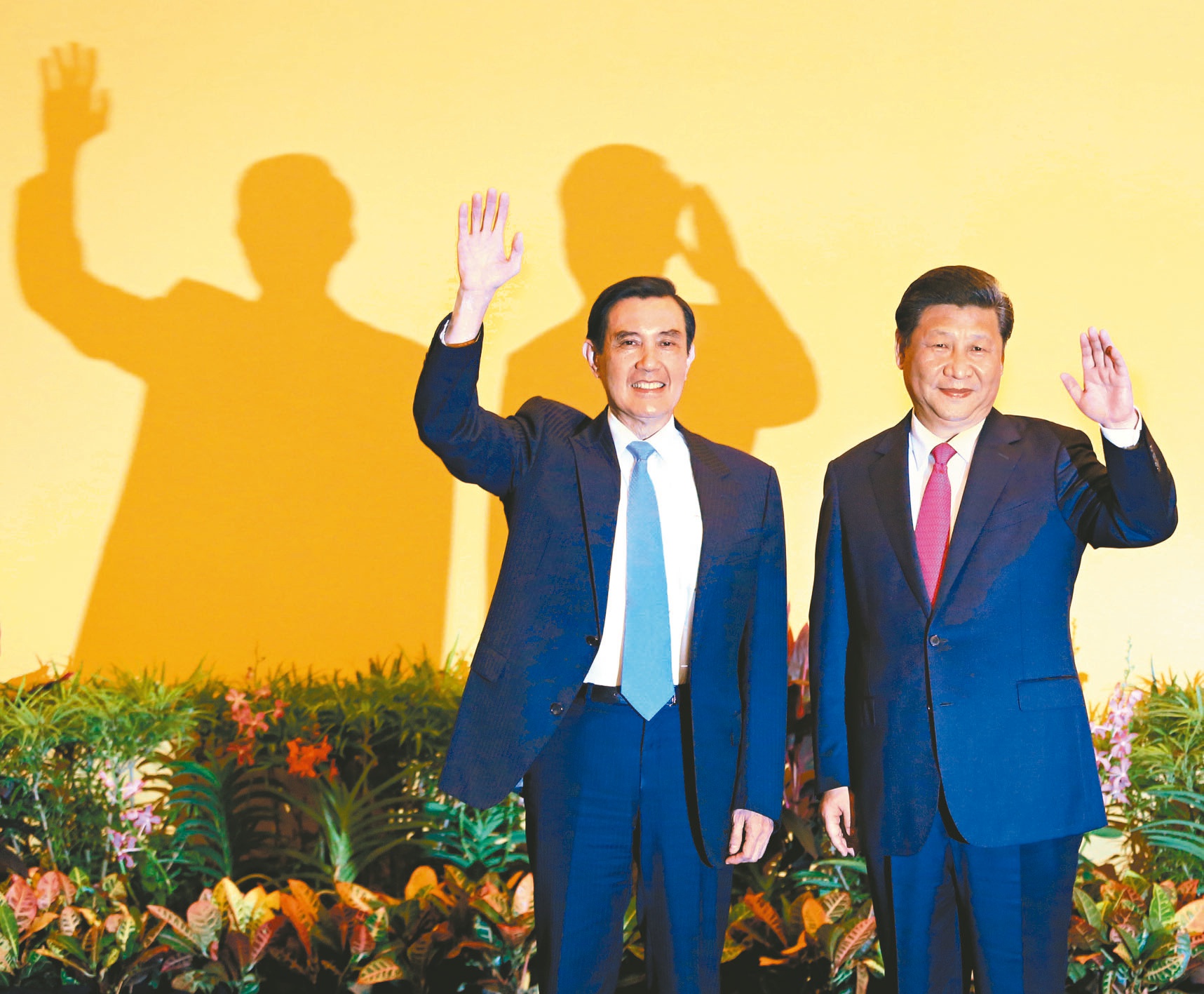 大陆国台办发言人朱凤莲10日上午宣布，「马习二会」将于10日下午在北京人民大会堂登场。图为2015年在新加坡举行的马习会。（联合报系资料照片）