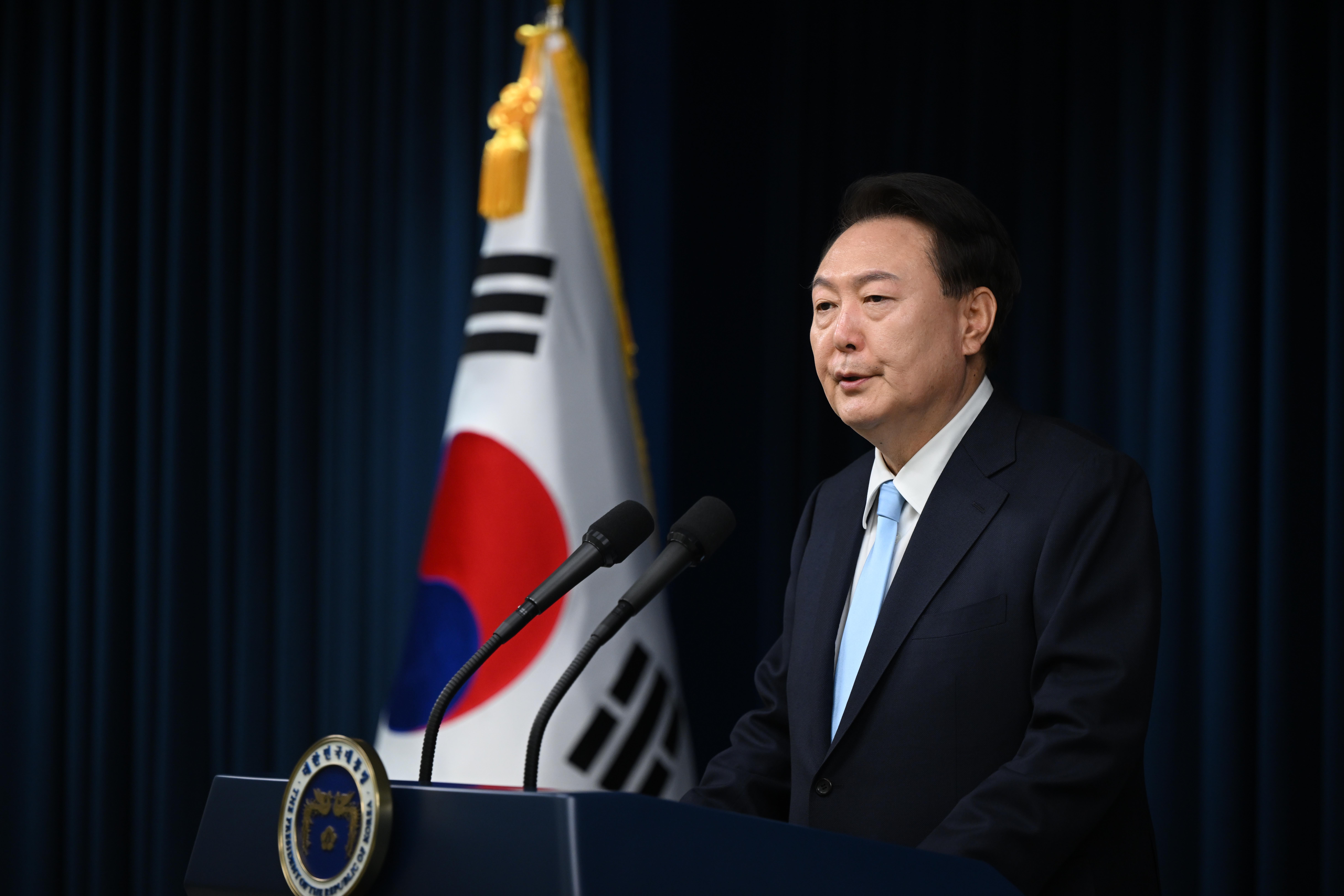 南韩总统尹锡悦要求从维护国家渔业资源的角度，应对中国大陆渔船非法捕捞问题。（欧新社）