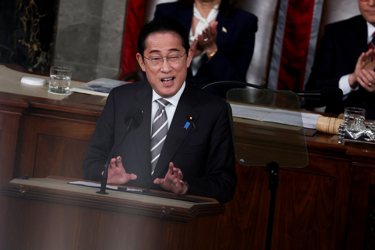 日本首相岸田文雄正在美国进行国是访问，11日向国会两院联席会议发表演说。路透