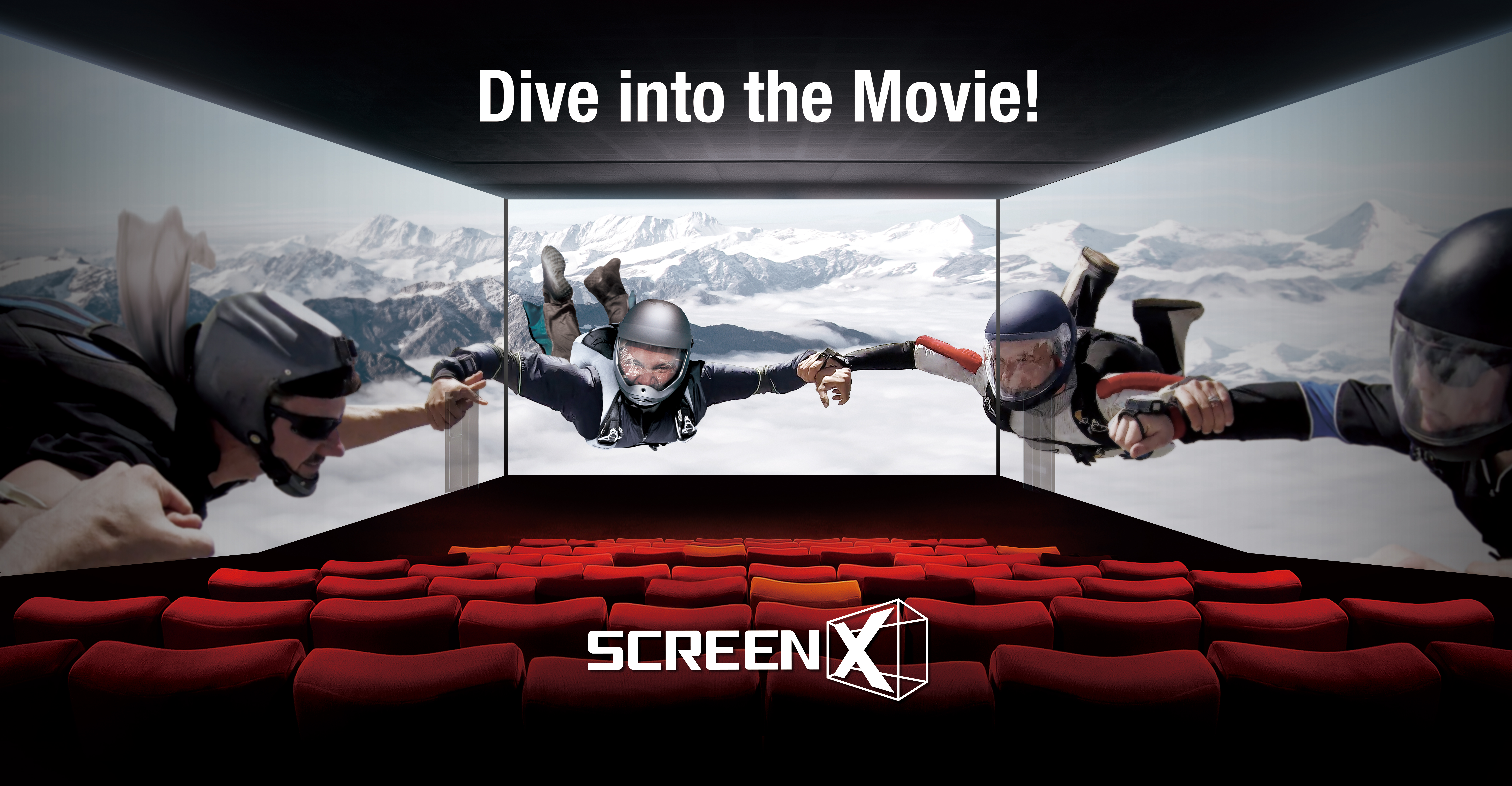 秀泰集团引进的「ScreenX」270°全景放映技术，透过投影在影厅两侧银幕，将观影可视银幕尺寸延伸为三面超过60公尺、270°全景包覆感受。图／秀泰集团提供