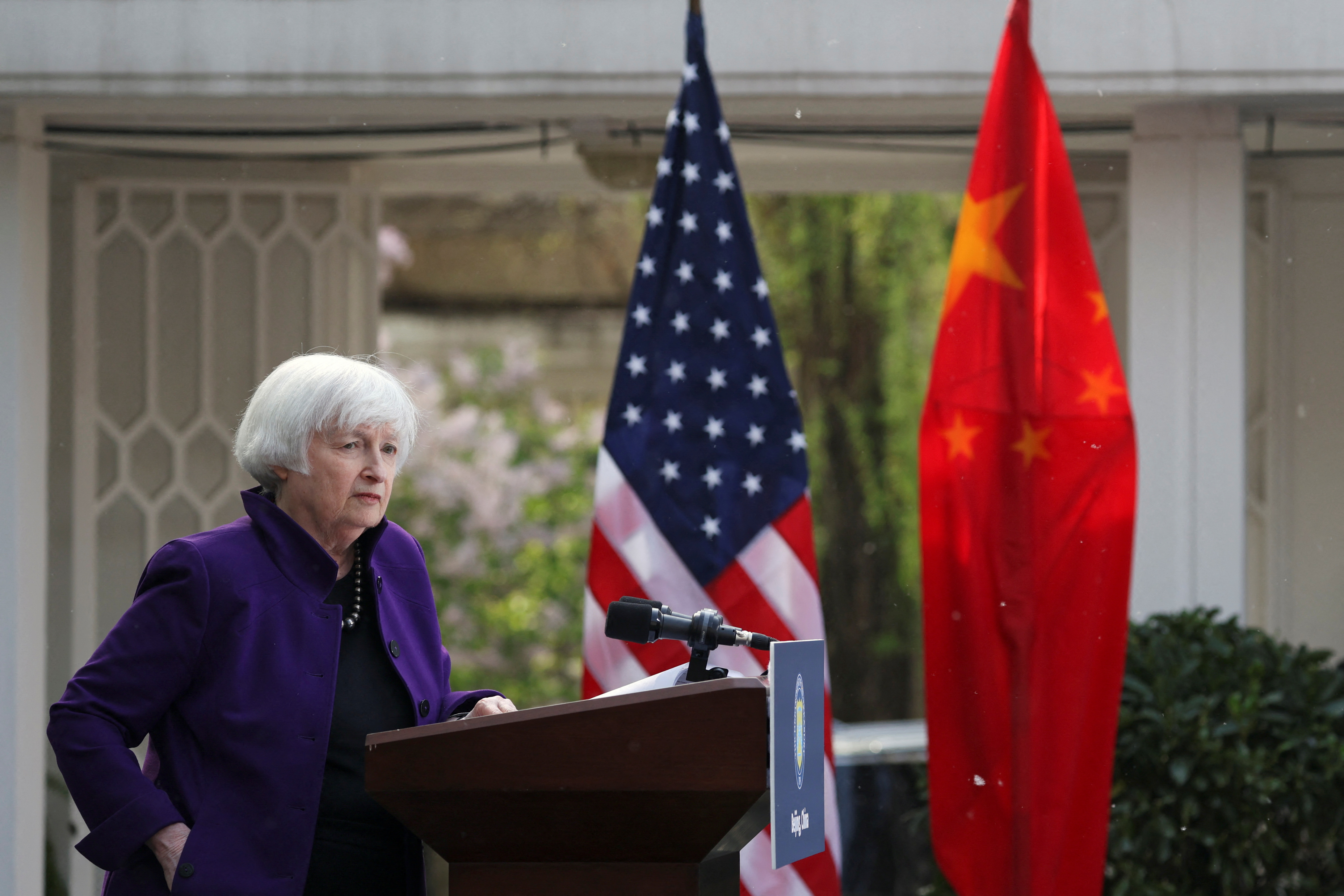 美国财政部长叶伦日前访问中国大陆，结束行程前在北京召开记者会。   路透