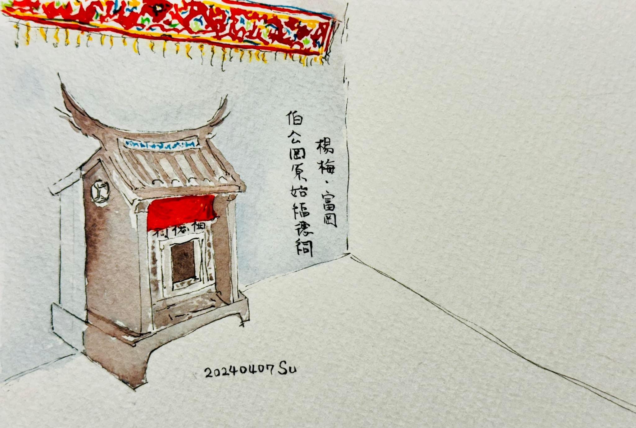 桃园富冈「庙中庙」列册追踪，桃园市副市长苏俊宾手绘图。图／市府提供。