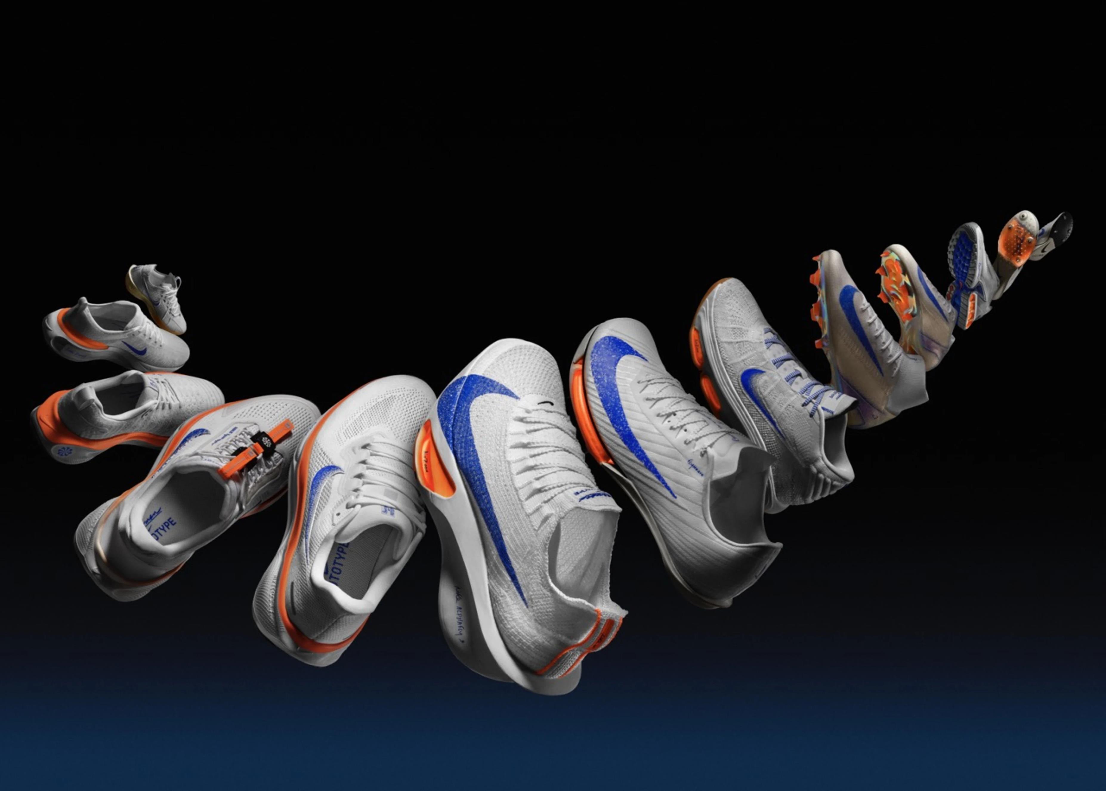 Nike呈现全新「蓝图（Blueprint Pack）」系列，包含田径钉鞋、篮球鞋、足球鞋和运动生活类鞋款，其配色致敬Nike创始人之一的Bill Bowerman。图／Nike提供