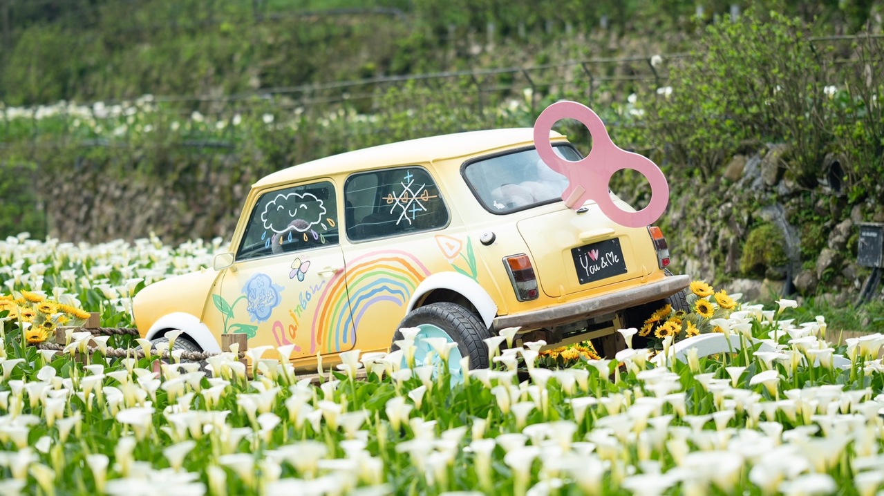 照片为名阳匍的地景艺术粉红车车。图／台北市政府提供