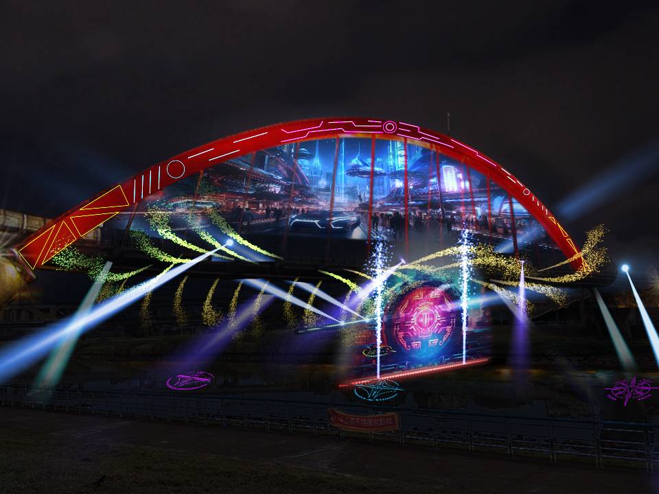 水舞嘉年华活动场域以锡口码头彩虹桥为主，民众看完水舞后，可以到周遭夜市吃美食。示意图。图／台北市观传局提供
