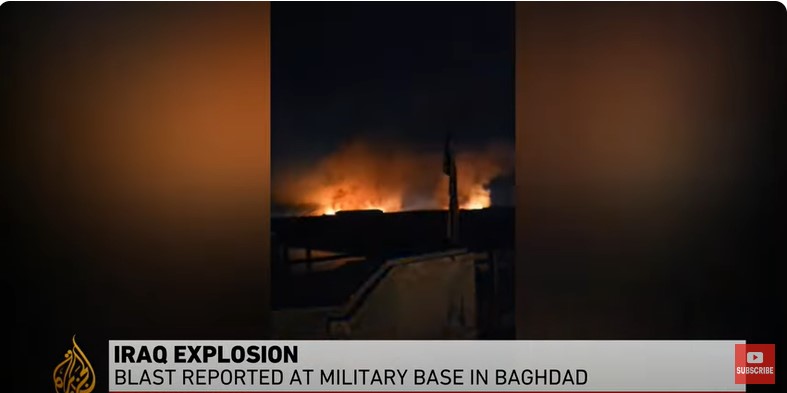 伊拉克中部巴比伦省一处军事基地稍早传出大规模爆炸，已知造成1死8伤。图／撷取自YouTube