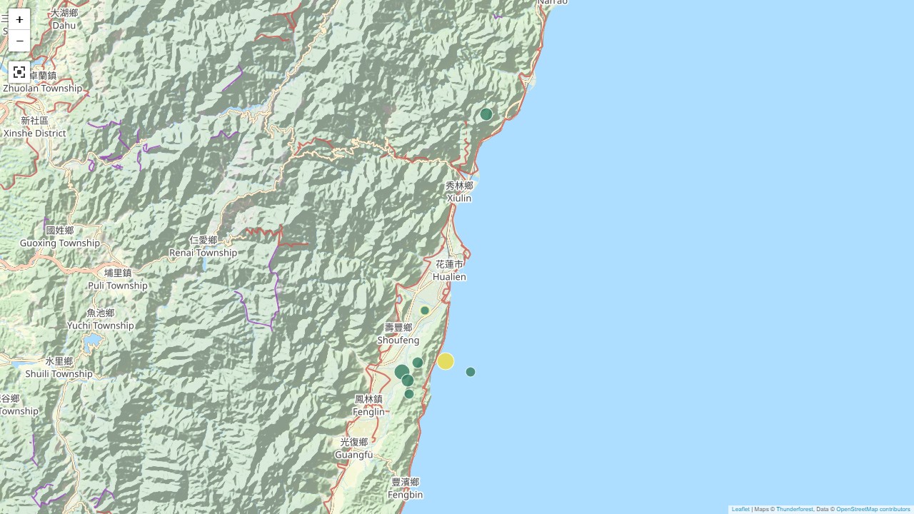 昨天起共发生多起极浅层地震，深度最浅仅1.1公里。图／取自气象署官网