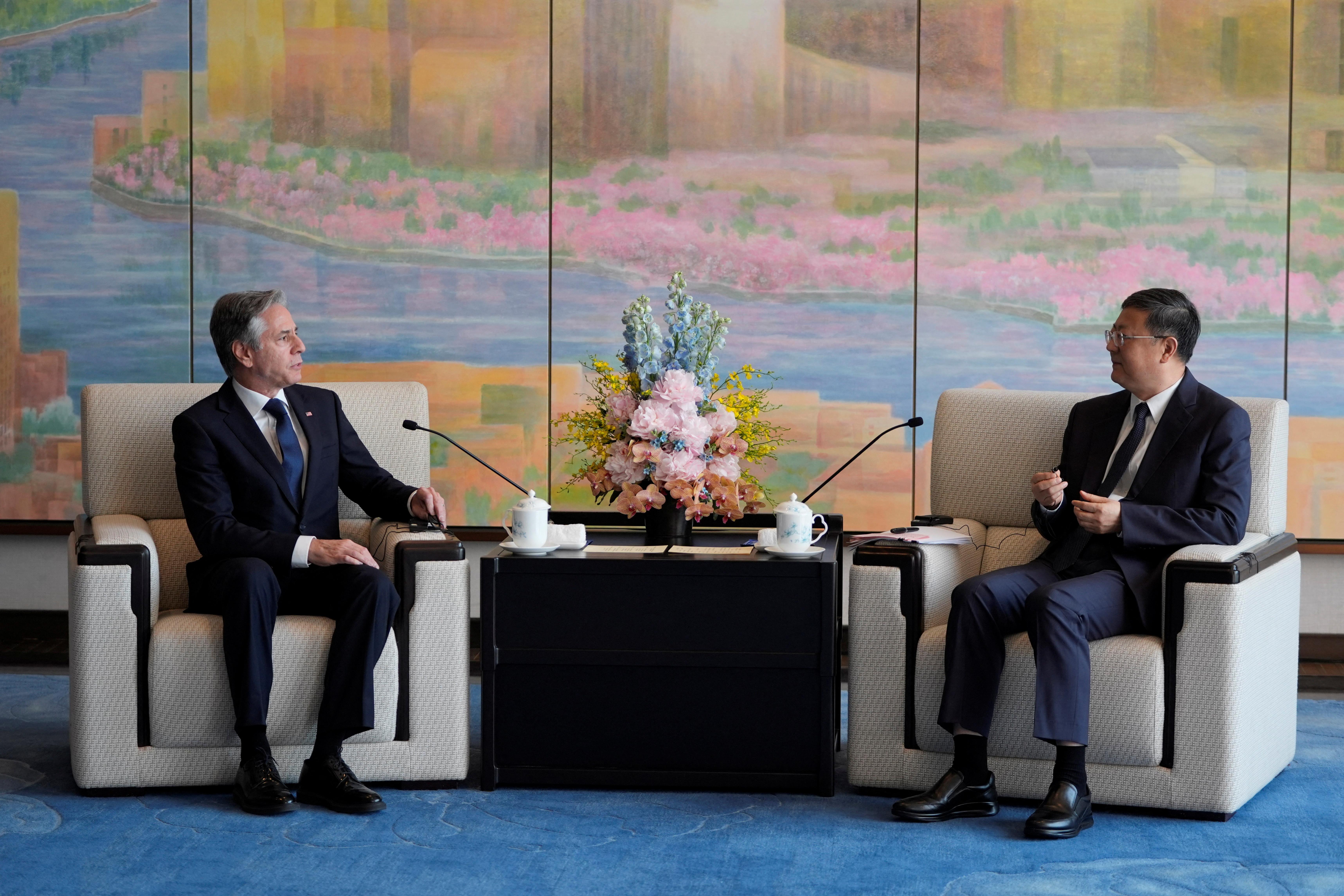 美国国务卿布林肯25日上午与上海市委书记陈吉宁会面。图／路透