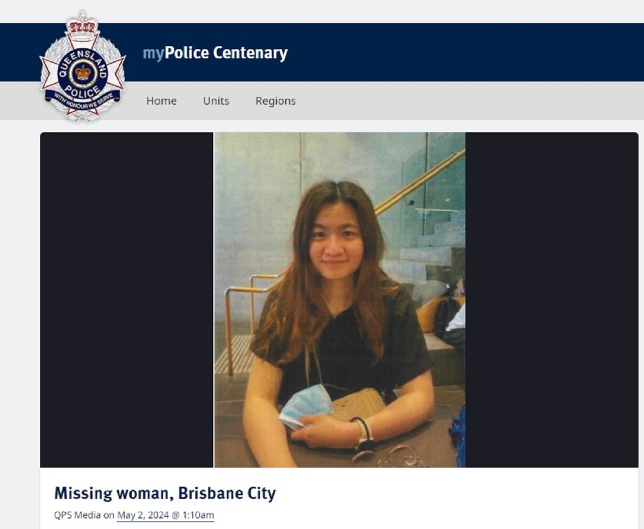 澳洲昆士兰省警方2日发布协寻通知，希望找到抵澳后住在布里斯班市的失踪25岁台湾女性吕侑珉。照片翻摄：mypolice.qld.gov.au