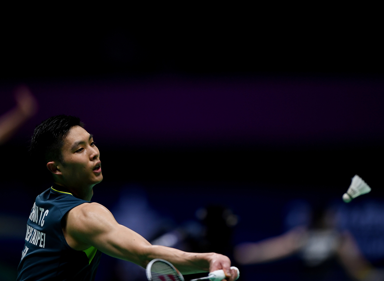 (240501) -- CHENGDU, May 1, 2024 (Xinhua) -- Chou Tien Chen of Chinese Taipei competes in the singles match against Nishimoto Kenta of Japan during the group B match between Japan and Chinese Taipei at BWF Thomas Cup Finals in Chengdu, southwest China's Sichuan Province, May 1, 2024. (Xinhua/Hou Zhaokang)
