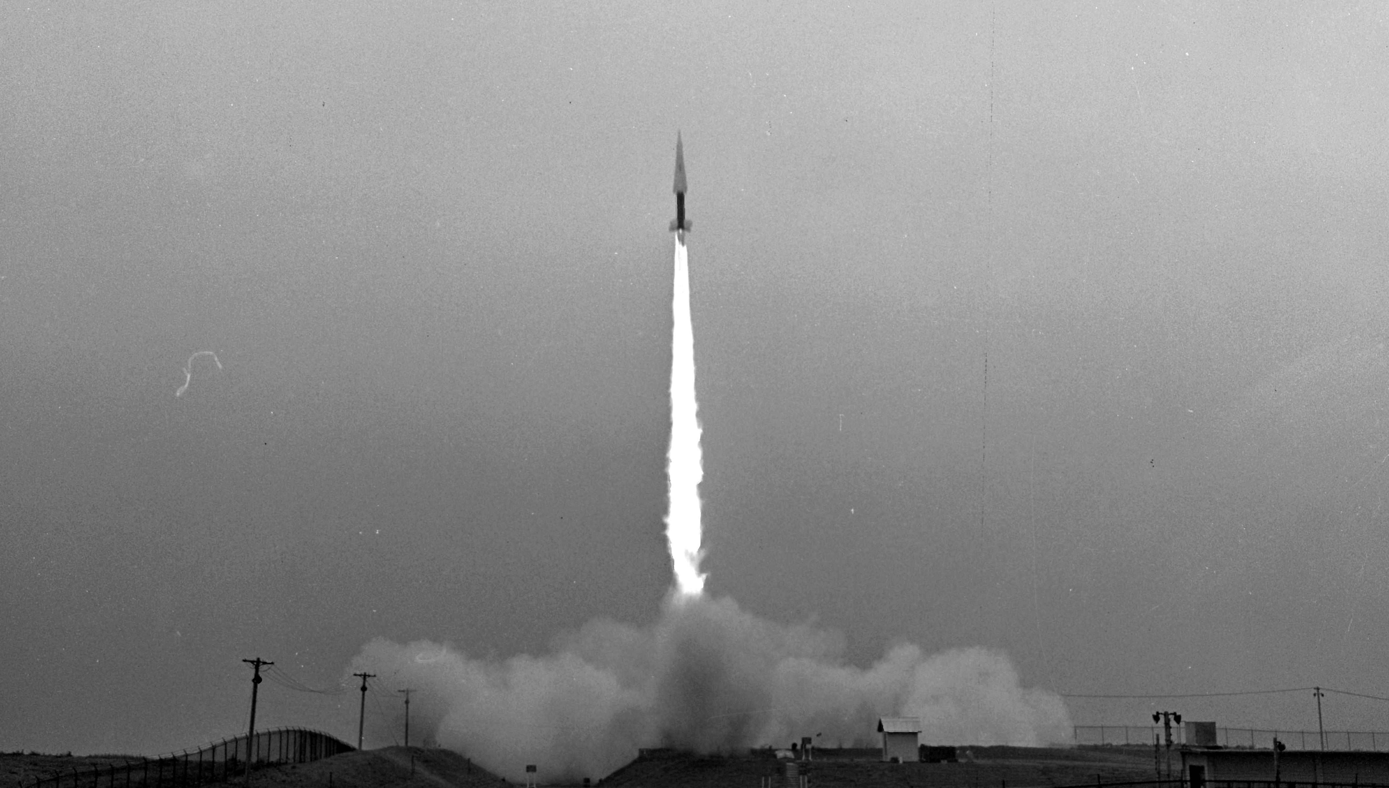 1964年国军第一次试射胜利女神力士飞弹镜头。图／联合报系资料照片