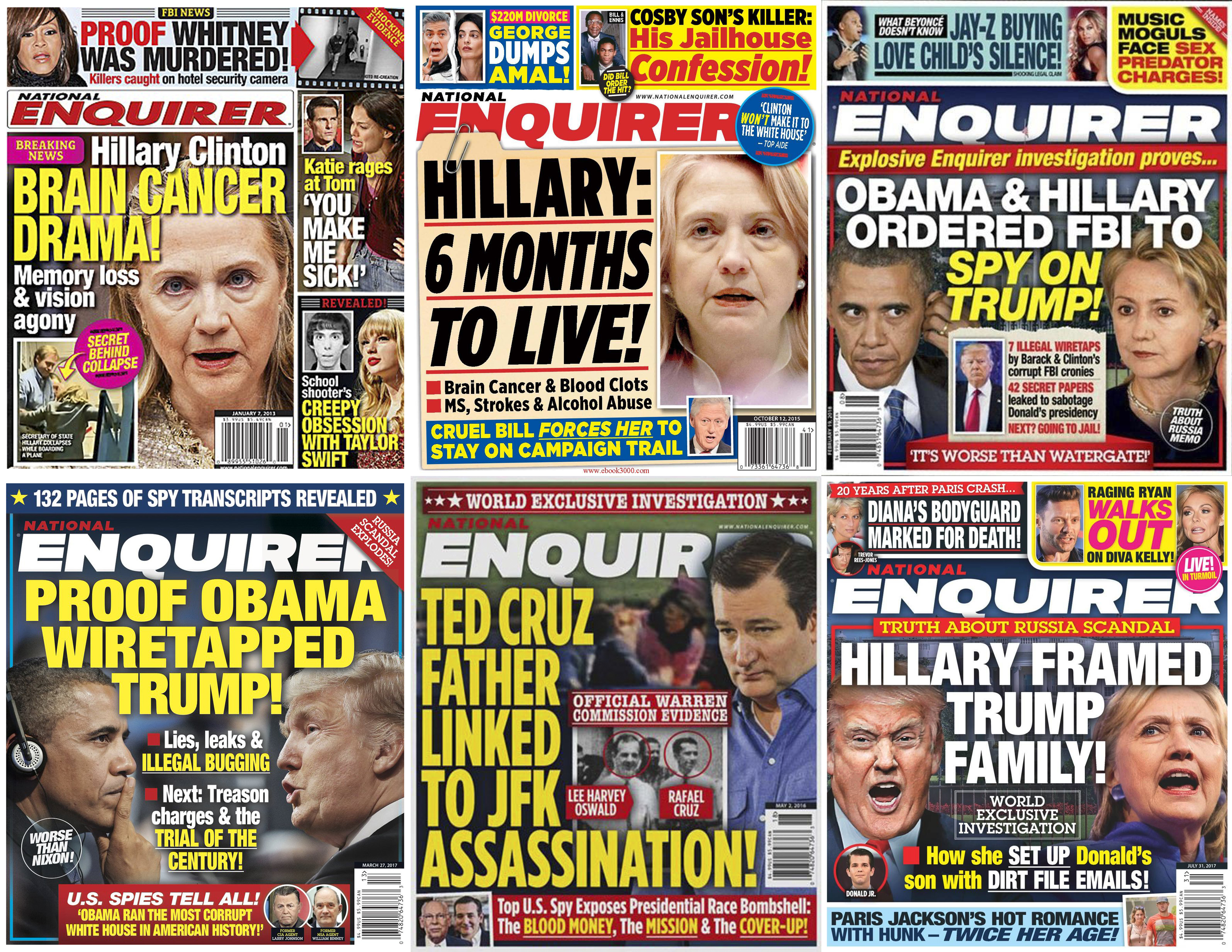 2016年美国总统大选投票前，国家询问报频频刊出诬蔑川普政敌的封面故事。美联社