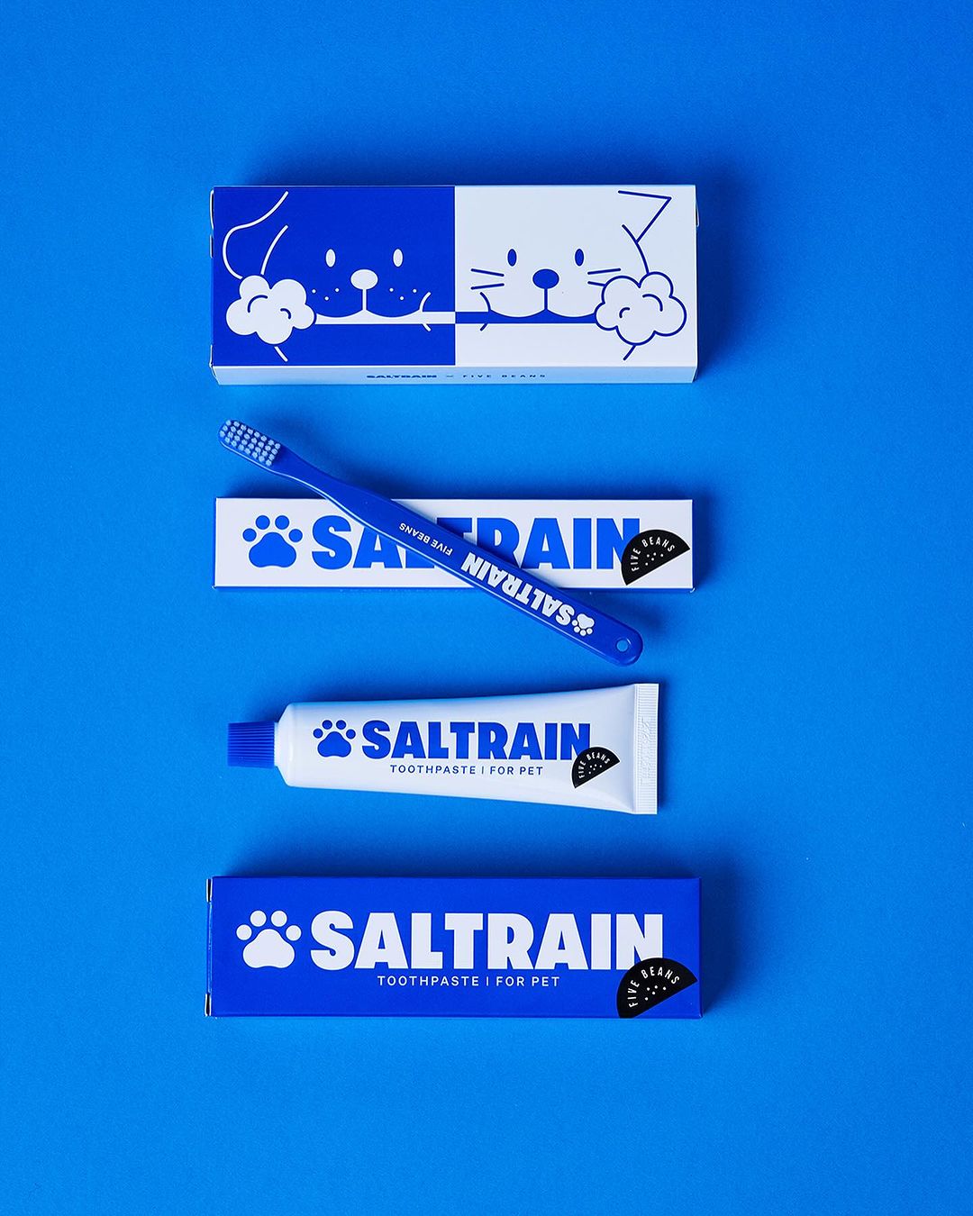 南韩SALTRAIN推出宠物专用牙膏与牙刷组／390元。图／P+纯净佳提供