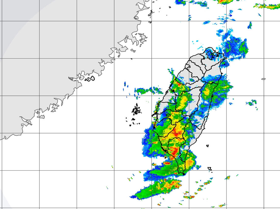 中央气象署今天上午发布国家级大雨特报，包括云林以南地区有局部大雨发生的机率。图／取自中央气象署