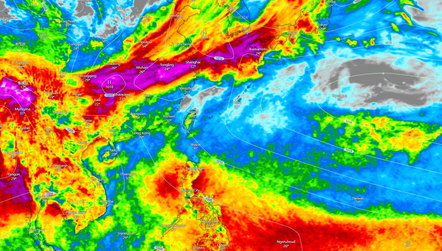 图为WINDY欧洲数值模式未来5天雨区模拟。图／取自「台湾台风论坛｜天气特急」脸书粉专