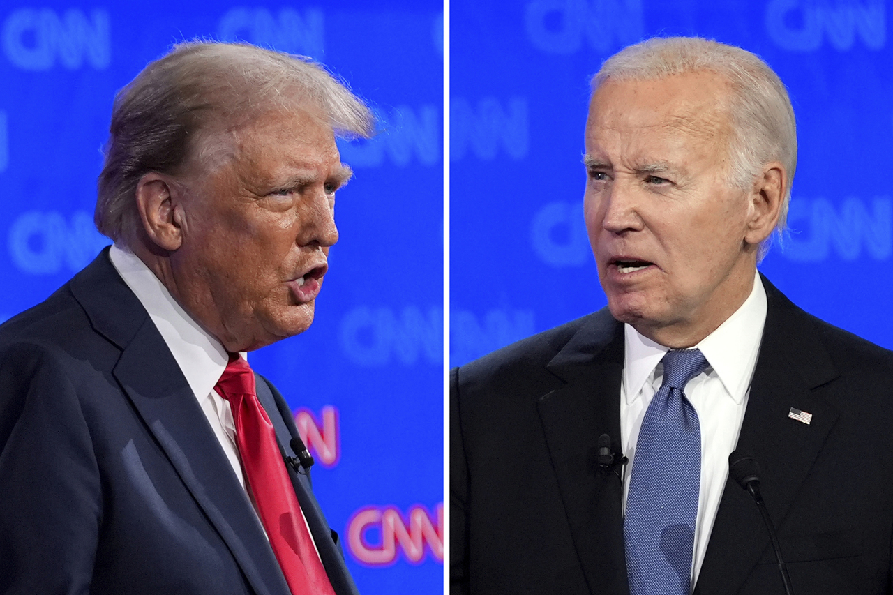 美国总统大选首场辩论，总统拜登（右）谈政绩，数据却出错，川普（左）则几乎没提政见。