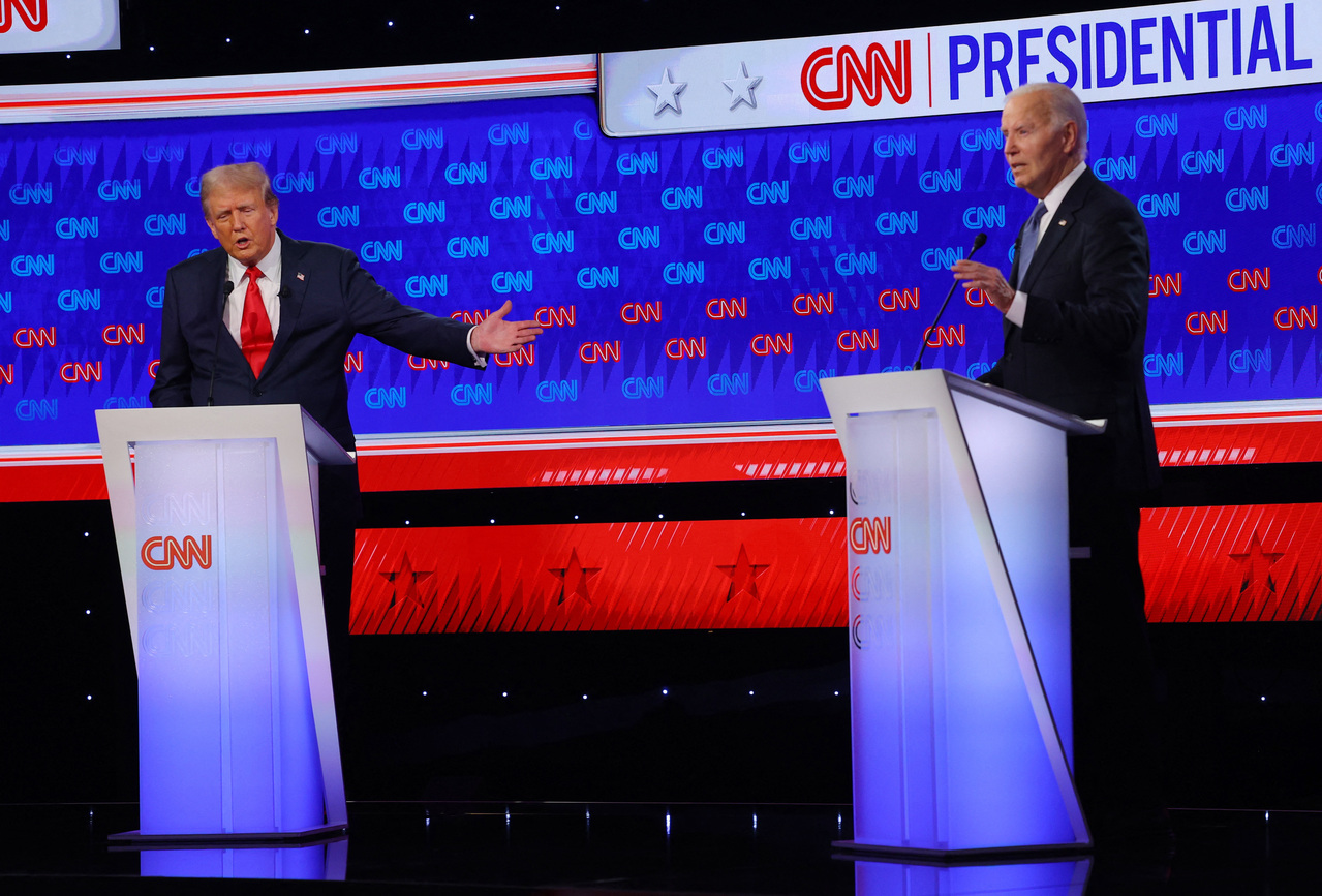 民主党籍总统拜登和他的共和党籍竞争对手川普，在2024年总统选举的第1次辩论中对决。