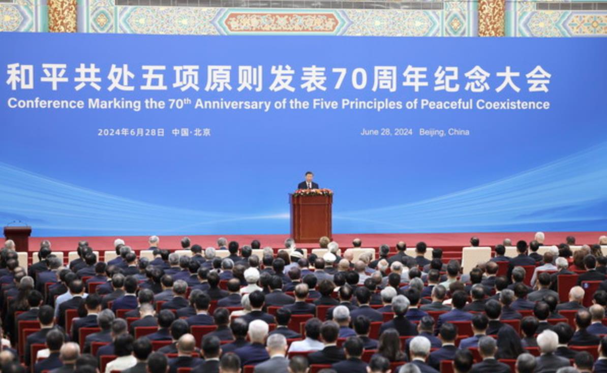 大陆国家主席习近平在和平共处五项原则发表70周年纪念大会上的讲话。（图／取自大陆外交部官网）