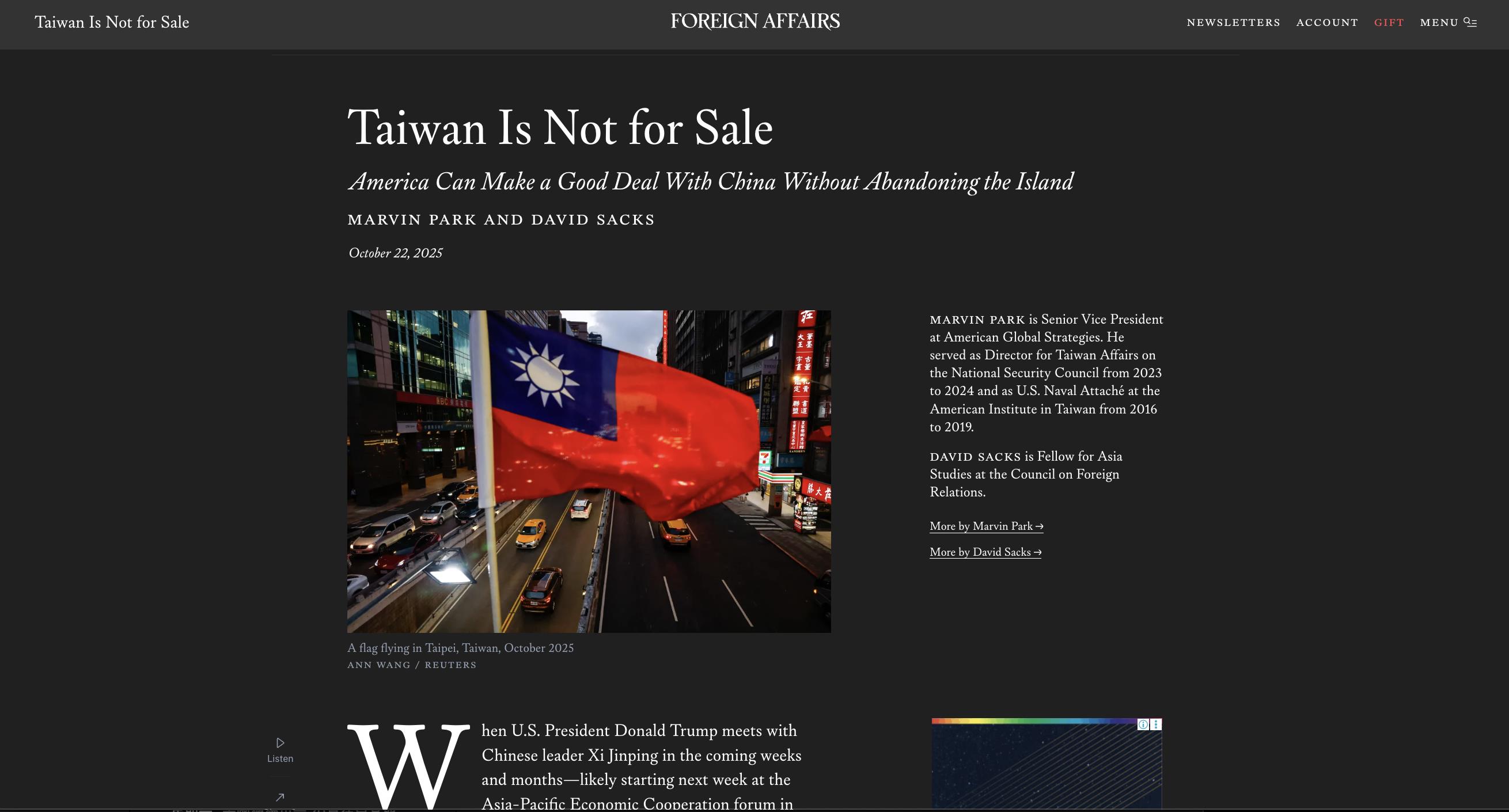 前白宮官員撰文籲：美國不該在川習會改變對台立場| 美國新聞| 全球| 聯合新聞網